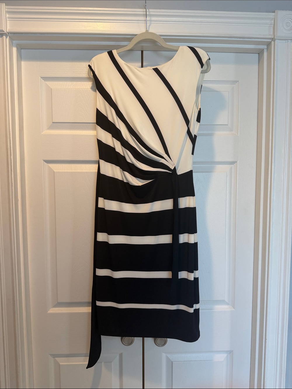 Lauren Ralph Lauren Black and White Striped Twist-Detail Midi Dress